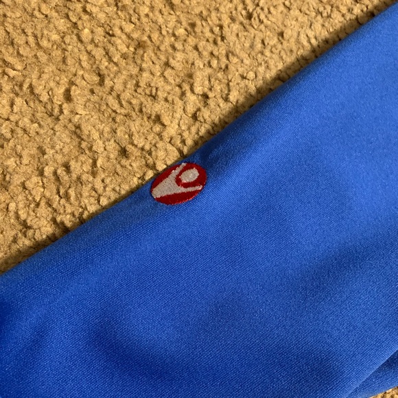 SOCCER LONG SLEEVE TRAINING JERSEY MACRON BLUE AND YELLOW PERFORMANCE SHIRT - Picture 5 of 6